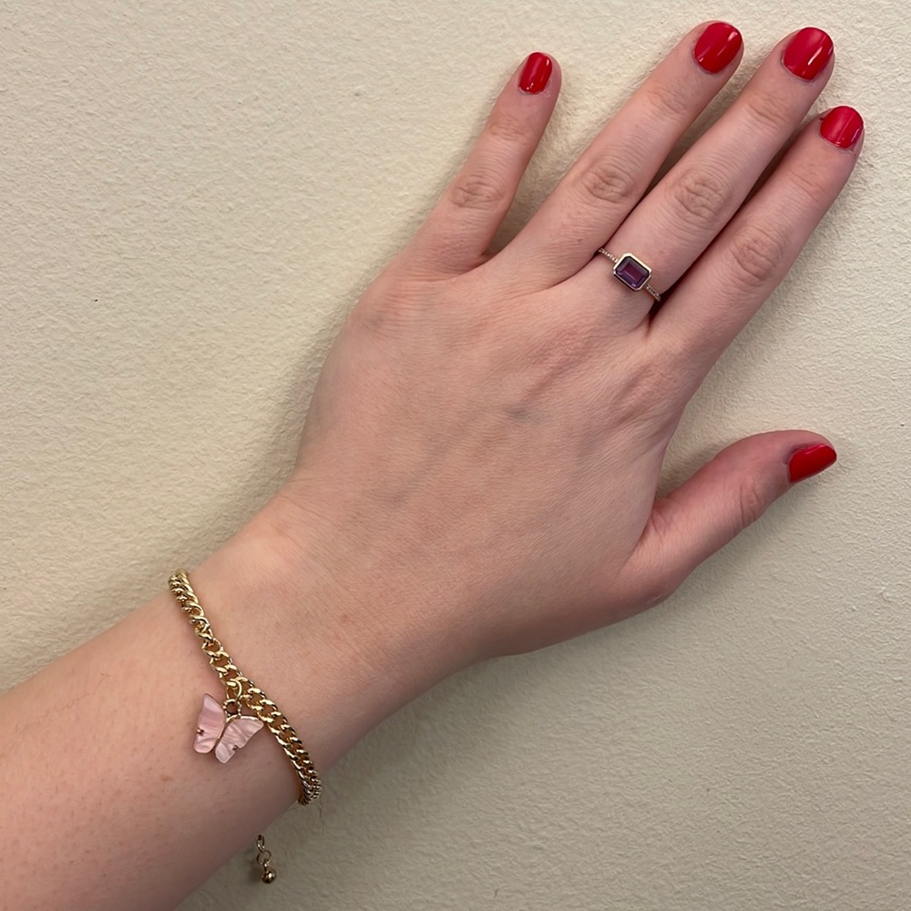 Gold Plated Curb Chain Bracelet with Pink Butterfly Charm 🦋